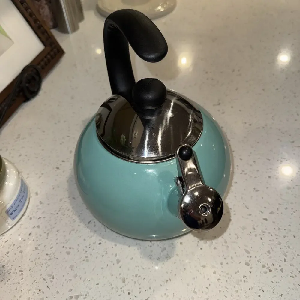 Farberware Luna 2.5-quart whistling kettle in aqua turquoise
